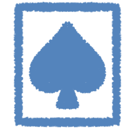 a blue spade on a white card with a blue border